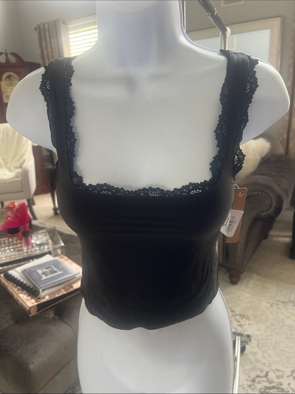 Skims fits everybody Lace-Trim Square Neck tank - Black